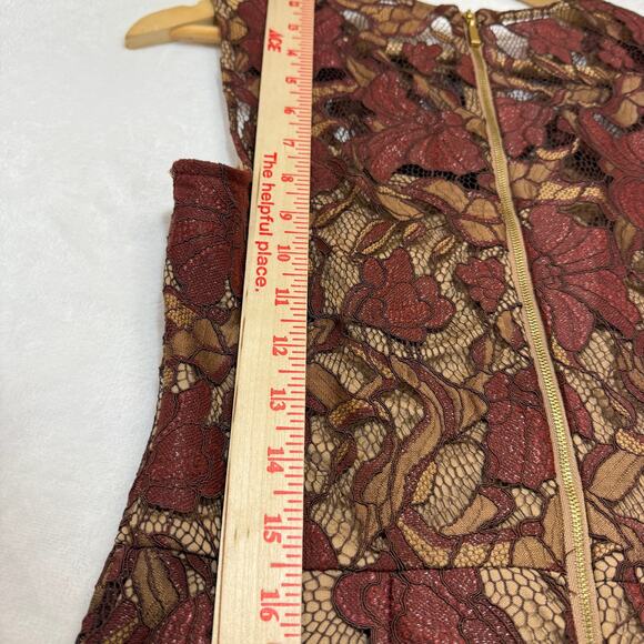 Calvin Klein 2 Lace Brown Dress Floral A-Line Sheath Fringe Formal Wedding Party - Picture 10 of 13